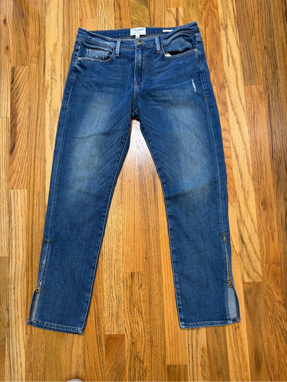 FRAME Le Boy Picadilly Jeans Distressed Ankle Zip Skinny Denim Size 29